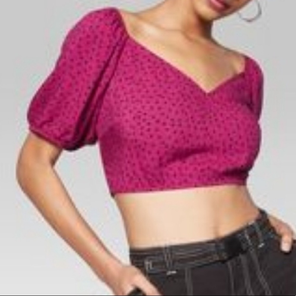 Wild Fable Puff Sleeve Vneck Polka Dot Crop Top
